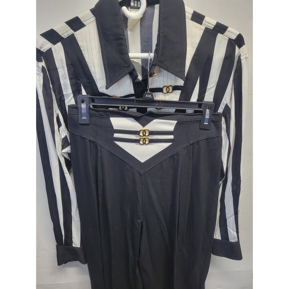 IIF Vtg 2‎ piece stripe jumper black pants Sz 10/M 80s rare